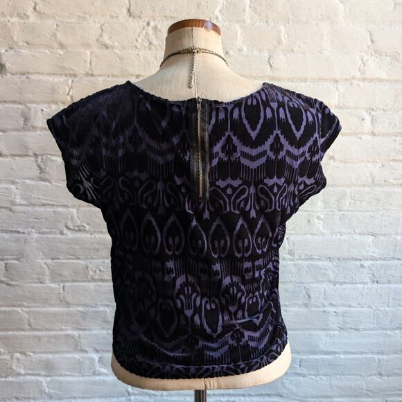 Y2K Blue Velvet Top Psychedelic Burnout Tee Knit Crop Top Dark Romance Medium - Picture 3 of 6